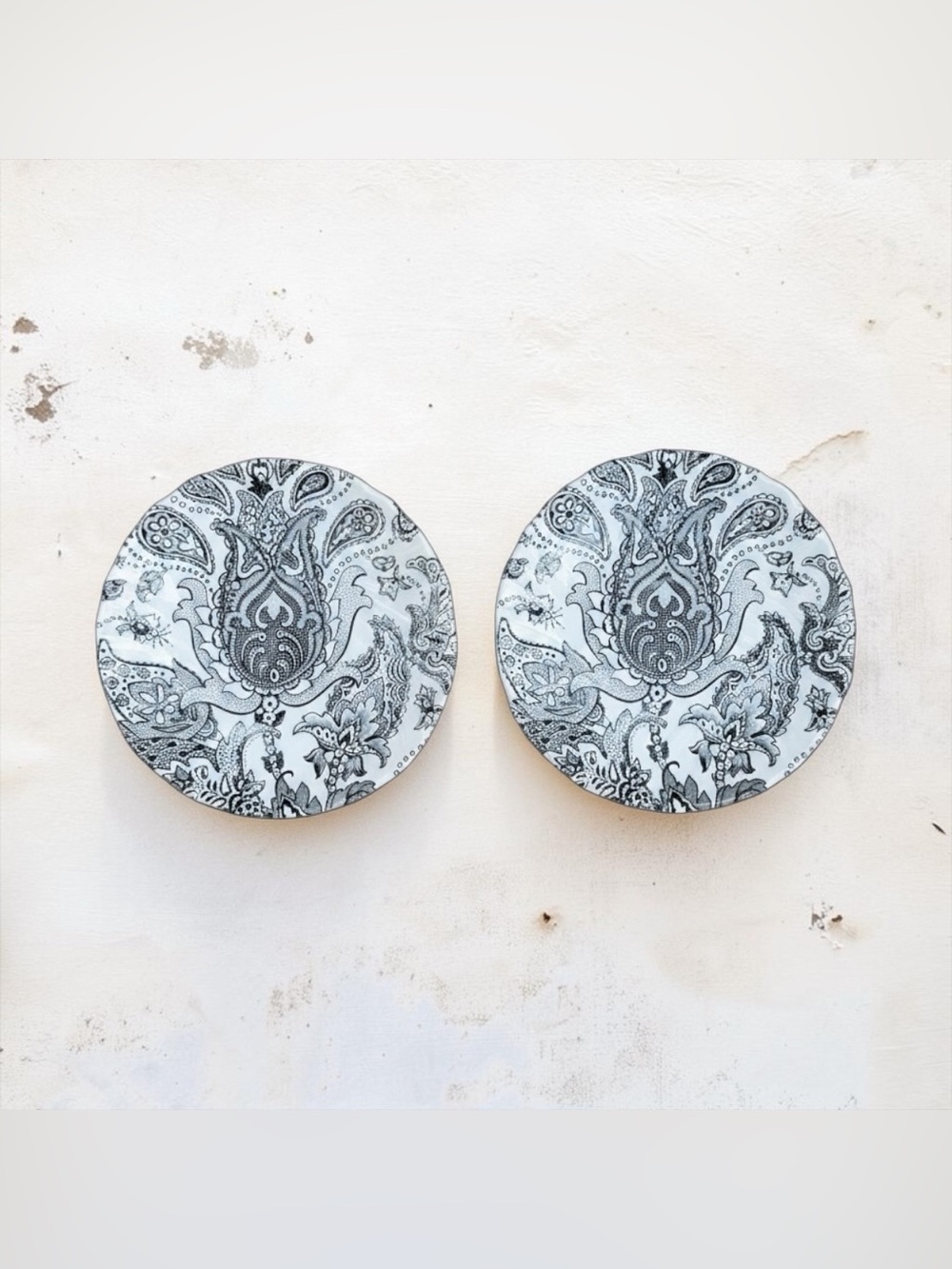 2 X Johnson Brothers Paisley Black and White Saucer Plates